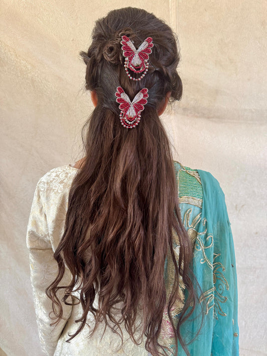 Beaded Butterfly Hair Clips