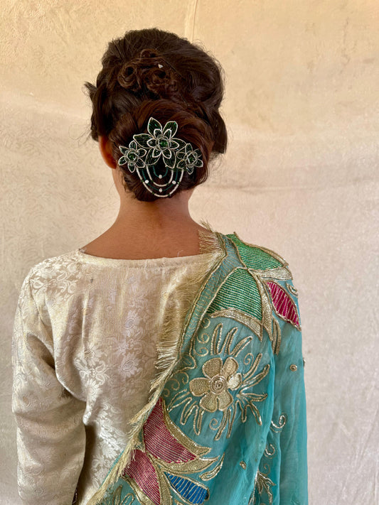 Emerald Floral Hairpin